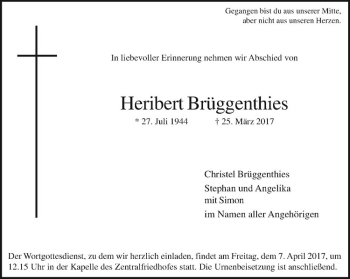 Anzeige von Heribert Brüggenthies von Westfälische Nachrichten