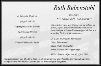 Anzeige von Ruth Rübenstahl von Westfälische Nachrichten