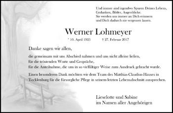 Anzeige von Werner Lohmeyer von Westfälische Nachrichten