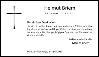 Anzeige von Helmut Briem von Westfälische Nachrichten