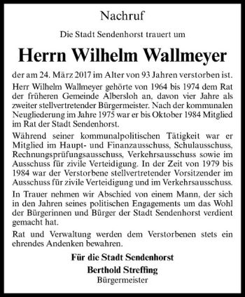 Anzeige von Anni Wallmeyer von Westfälische Nachrichten