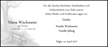 Anzeige von Maria Wischmeier von Westfälische Nachrichten