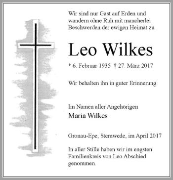 Anzeige von Leo Wilkes von Westfälische Nachrichten