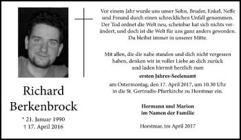 Anzeige von Richard Berkenbrock von Westfälische Nachrichten