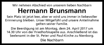 Anzeige von Hermann Brunsmann von Westfälische Nachrichten