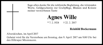 Anzeige von Agnes Wille von Westfälische Nachrichten