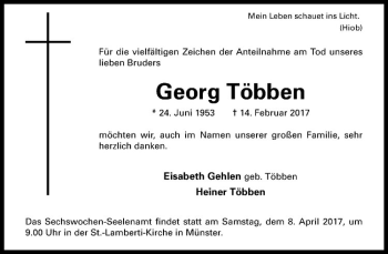 Anzeige von Georg Többen von Westfälische Nachrichten