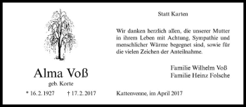 Anzeige von Alma Voß von Westfälische Nachrichten
