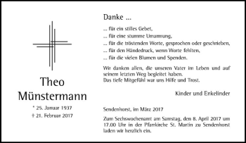 Anzeige von Theo Münstermann von Westfälische Nachrichten