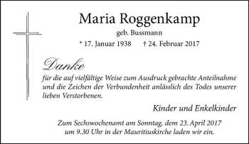 Anzeige von Maria Roggenkamp von Westfälische Nachrichten