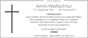 Anzeige von Armin Weißschnur von Westfälische Nachrichten