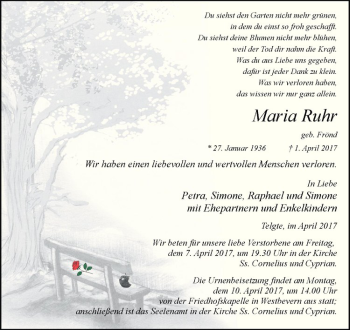Anzeige von Maria Ruhr von Westfälische Nachrichten