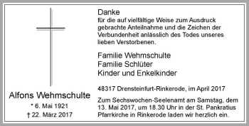 Anzeige von Alfons Wehmschulte von Westfälische Nachrichten