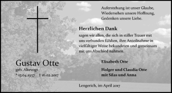 Anzeige von Gustav Otte von Westfälische Nachrichten