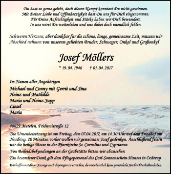 Anzeige von Josef Möllers von Westfälische Nachrichten