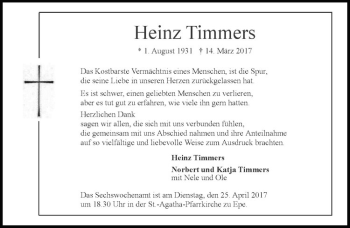 Anzeige von Heinz Timmers von Westfälische Nachrichten
