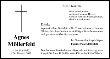 Anzeige von Agnes Möllerfeld von Westfälische Nachrichten