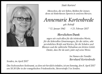 Anzeige von Annemarie Kortenbrede von Westfälische Nachrichten