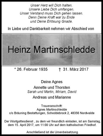 Anzeige von Heinz Martinschledde von Westfälische Nachrichten