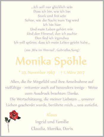 Anzeige von Monika Spöhle von Westfälische Nachrichten