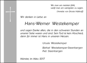 Anzeige von Hans-Werner Westekemper von Westfälische Nachrichten