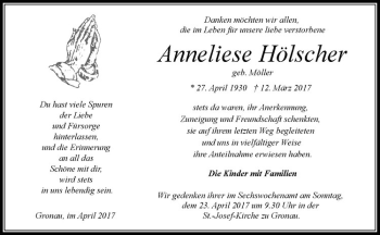 Anzeige von Anneliese Hölscher von Westfälische Nachrichten