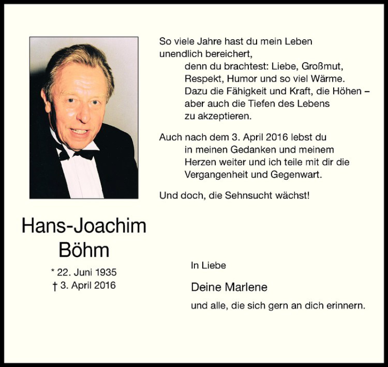  Traueranzeige für Hans-Joachim Böhm vom 01.04.2017 aus Westfälische Nachrichten