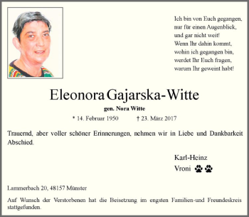 Anzeige von Eleonora Gajarska-Witte von Westfälische Nachrichten