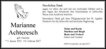 Anzeige von Marianne Achteresch von Westfälische Nachrichten
