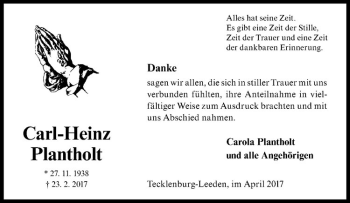 Anzeige von Carl-Heinz Plantholt von Westfälische Nachrichten