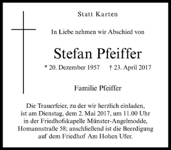 Anzeige von Stefan Pfeifer von Westfälische Nachrichten