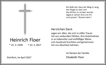 Anzeige von Heinrich Floer von Westfälische Nachrichten