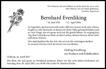 Anzeige von Bernhard Everdiking von Westfälische Nachrichten