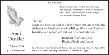 Anzeige von Anni Denkler von Westfälische Nachrichten