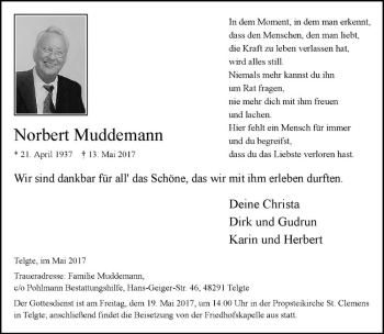 Anzeige von Norbert Muddemann von Westfälische Nachrichten