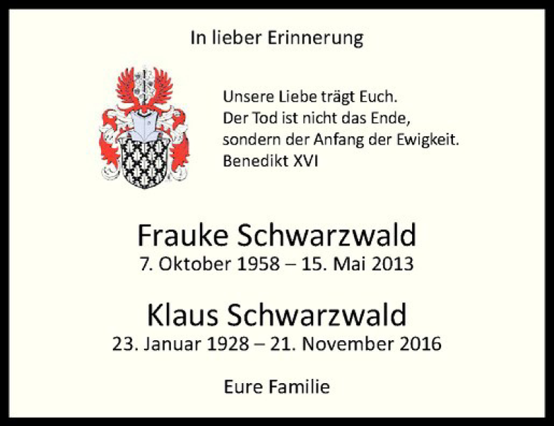  Traueranzeige für Frauke Schwarzwald vom 13.05.2017 aus Westfälische Nachrichten