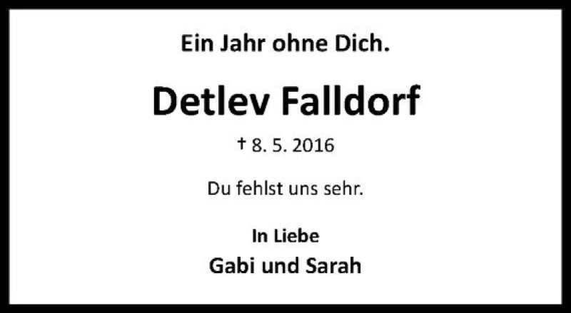  Traueranzeige für Detlev Falldorf vom 08.05.2017 aus Westfälische Nachrichten