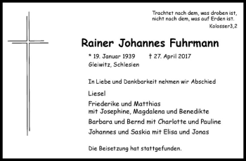 Anzeige von Rainer Johannes Fuhrmann von Westfälische Nachrichten