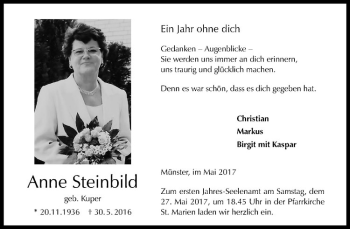 Anzeige von Anne Steinbild von Westfälische Nachrichten