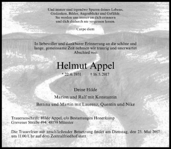 Anzeige von Helmut Appel von Westfälische Nachrichten