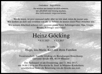 Anzeige von Heinz Göcking von Westfälische Nachrichten