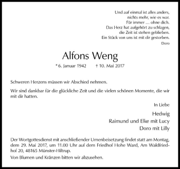 Anzeige von Alfons Weng von Westfälische Nachrichten