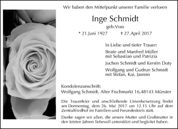 Anzeige von Inge Schmidt von Westfälische Nachrichten