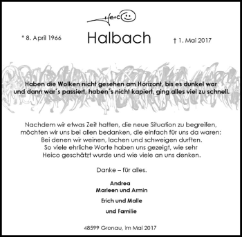 Anzeige von Heico Halbach von Westfälische Nachrichten