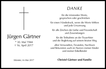 Anzeige von Jürgen Gärtner von Westfälische Nachrichten