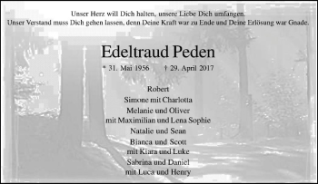 Anzeige von Edeltraud Peden von Westfälische Nachrichten