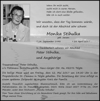 Anzeige von Monika Stihulka von Westfälische Nachrichten