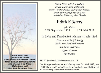 Anzeige von Edith Kösters von Westfälische Nachrichten