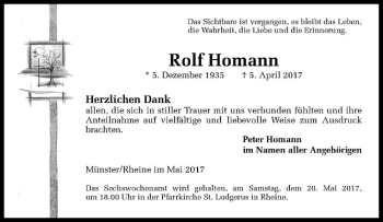 Anzeige von Rolf Homann von Westfälische Nachrichten