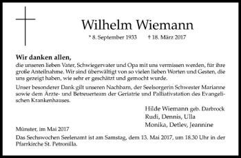 Anzeige von Wilhelm Wiemann von Westfälische Nachrichten